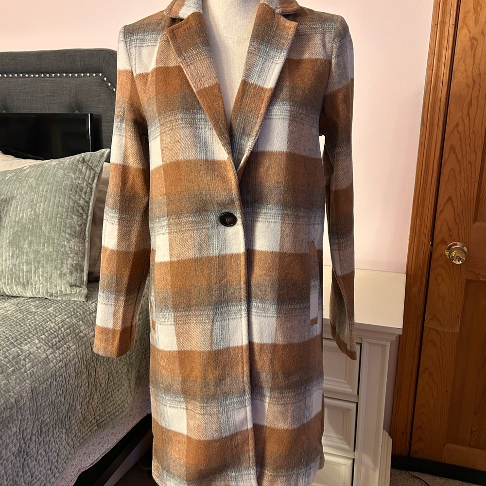 Love Tree Brown and White Plaid Blazer